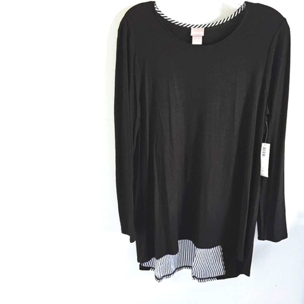 Chico's black  tunic length top stripe inset NWT